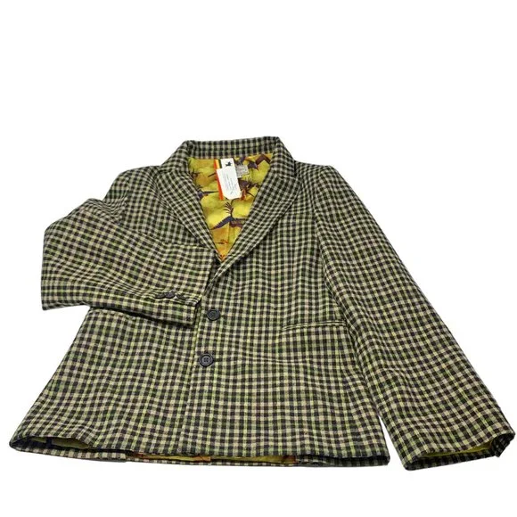 La MINIATURA Black‎ Tan Green Check Single Breast Blazer